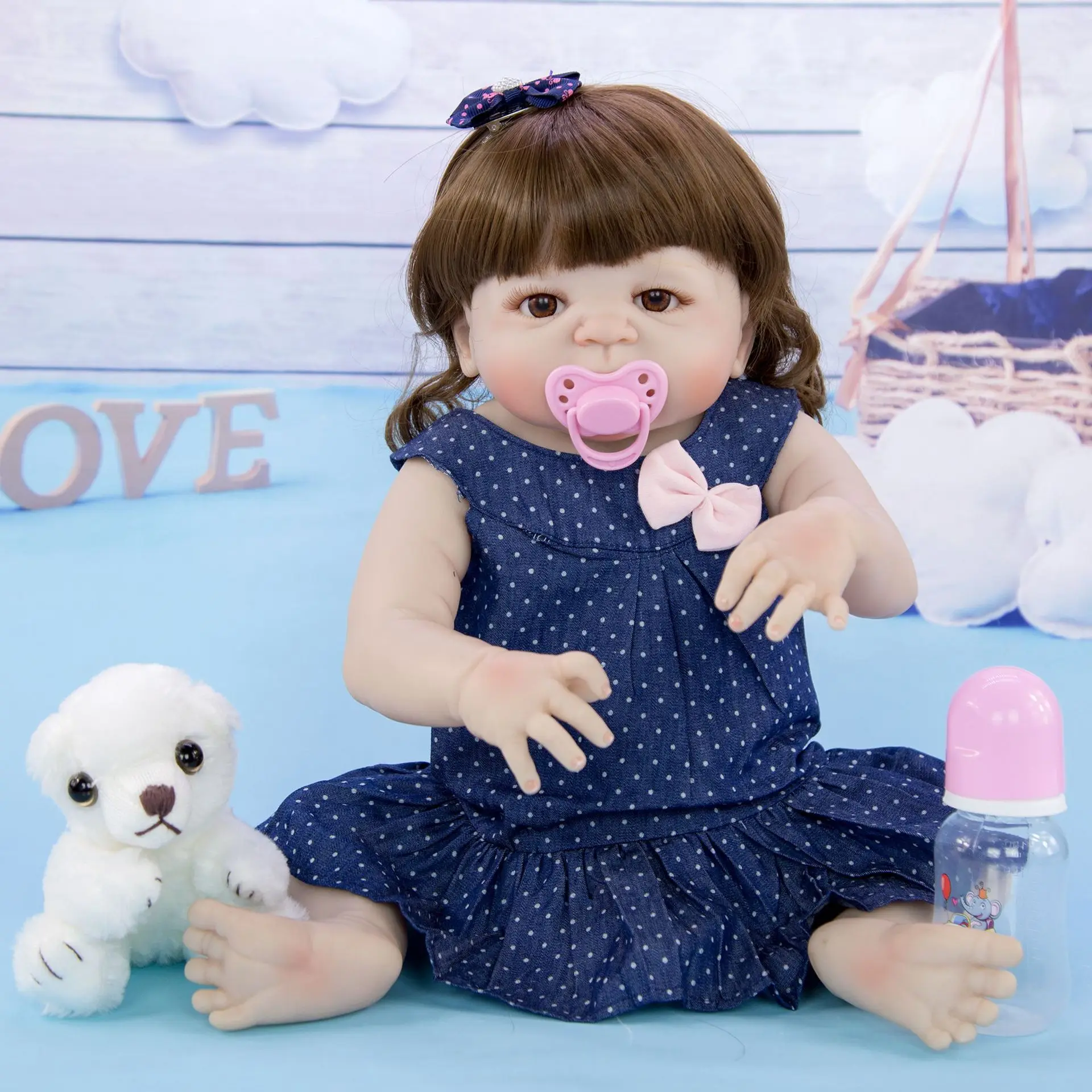 Все силиконовые куклы Reborn Baby 23 ''виниловая кожа bebe reborn Boneca кудри Menina для детей Playmates подарок с джинсовой юбкой