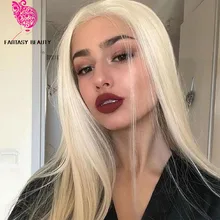 Фэнтези, ручная вязка, блонд, белый, длинный, прямой, высокая температура, волокно, жаростойкий, без клея, синтетический передний кружевной парик для женщин