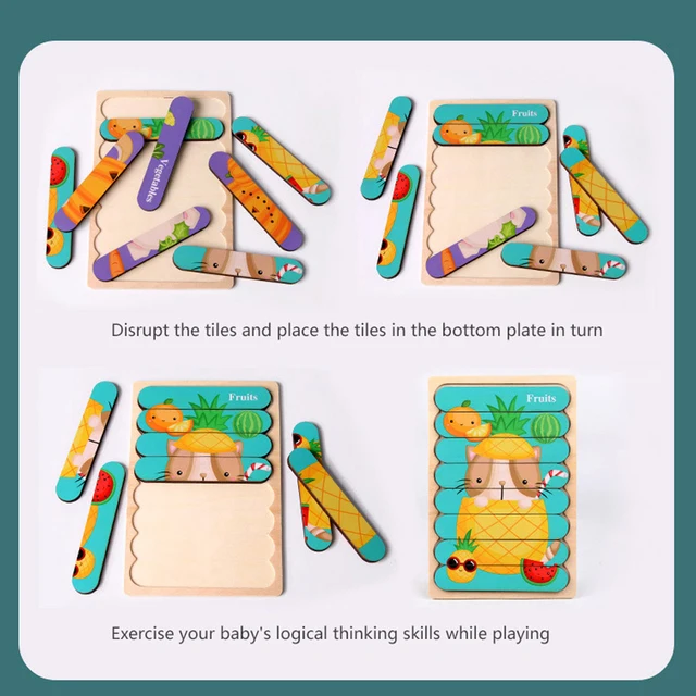 Puzzle 3D Dupla Face de Madeira para Crianças