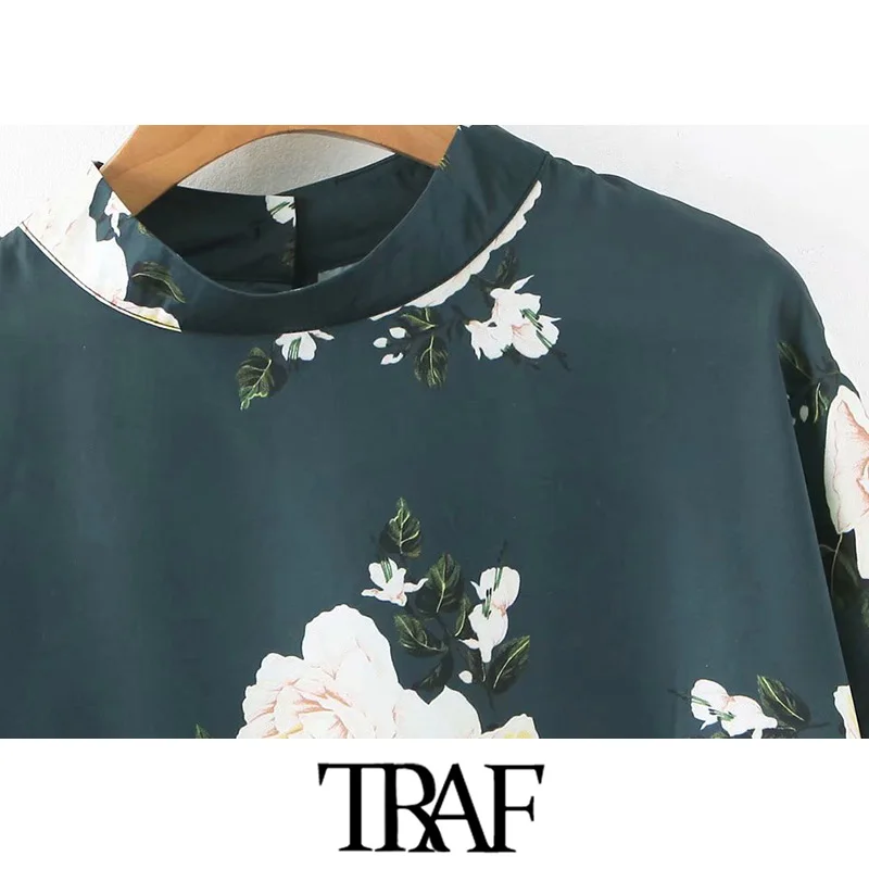 TRAF, женские винтажные элегантные блузки с цветочным принтом, модные, с круглым вырезом, с длинным рукавом, офисная одежда, женские рубашки, Blusas Mujer, шикарные топы