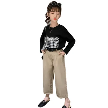 

Teenage Girls Clothes Plaid Pattern Girl Clothes Blouse + Pants Girl Clothing Casual Style Kids Tracksuit