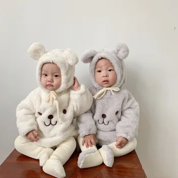 

Baby Girl Clothes Bodysuit 2020 Winter Baby Winter Home Wear Bear Lamb Wool Triangle Bodysuit Onesie Baby