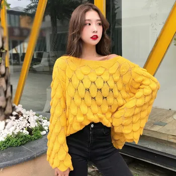 

Sexy Hollow Out Sweater Loose Casual Long Sleeves Thin Knit Pullover Women Top