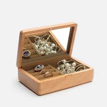 

Wooden Jewelry Box Travel Display With Mirror Magnetic Buckle European Style Bedroom Rings Storage Decorative Earrings Necklace