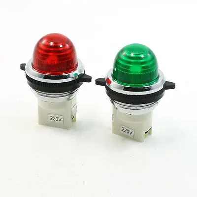 

2 Pcs 2-Terminals Green Red Light Round Head Signal Indicator Bulbs