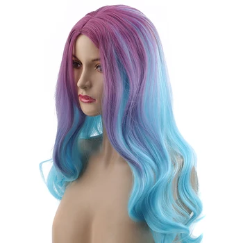 

Cosplay High Temperature Fiber Platinum Blonde Synthetic Lace Front Wig Ombre Blue Side Part Natural Long Body Wave