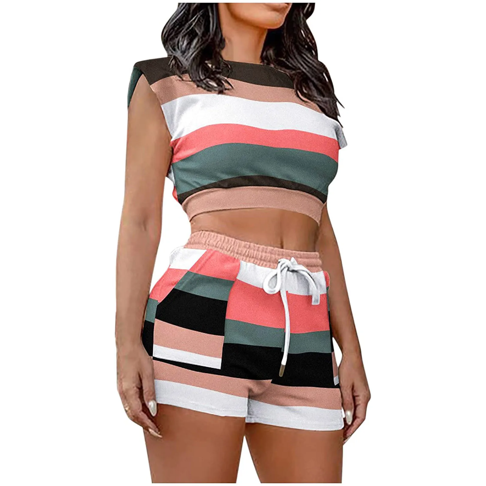 Two Piece Set Women Summer Loose Fashion Short Sleeve Beach Cropped Blouse+Shorts Hot Pants Set Casual Shorts conjuntos de mujer 1
