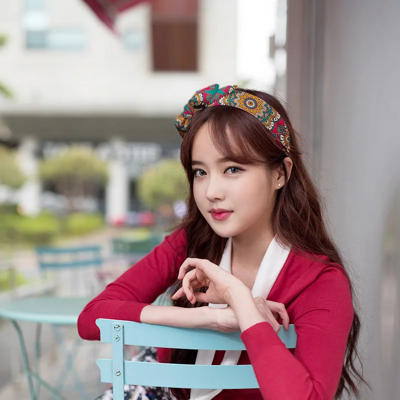 Najtaniej Kobiety Hairbands Floral wydrukowano szeroki łuk opaski do włosów czeski opaska na głowę akcesoria do włosów wysokiej jakości