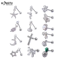 1 шт CZ серьги, Надеваемые На ушной хрящ медный крест Луна Звезда цветок ушной хрящ из нержавеющей стали пирсинг серьги-гвоздики Кристалл Daith серьги