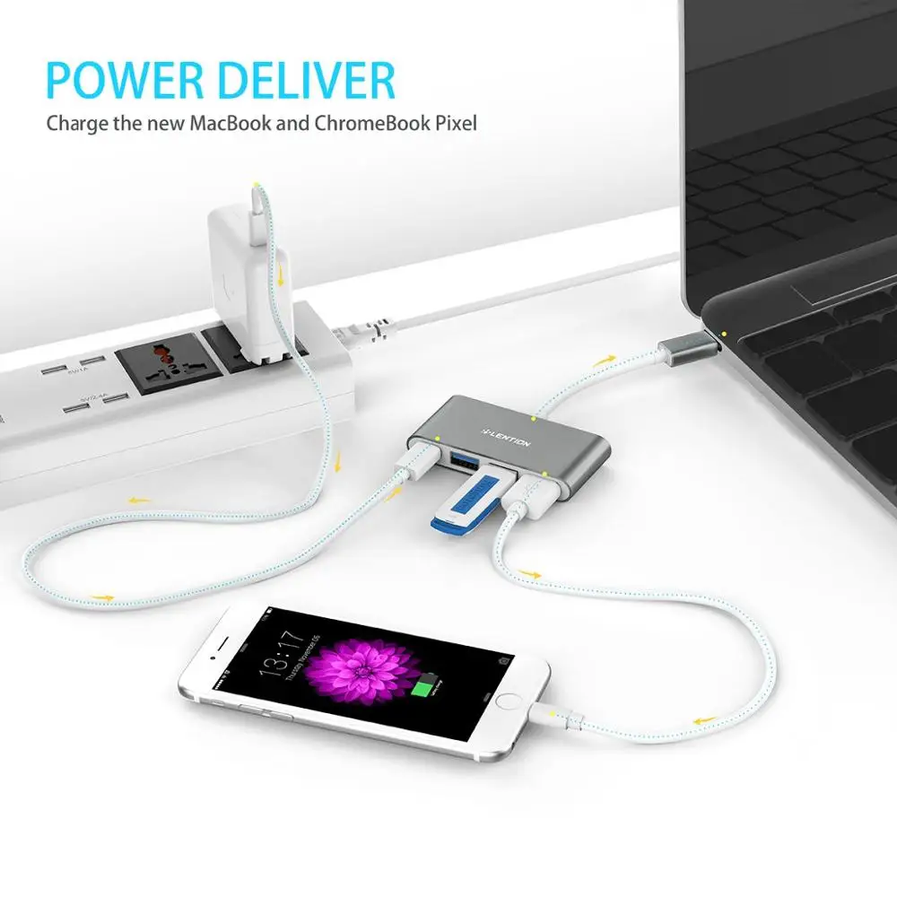 USB C концентратор с type C, USB 3,0, USB 2,0 адаптер для MacBook pro16, MacBook Air Pro 13/15(Thunderbolt 3), ChromeBook