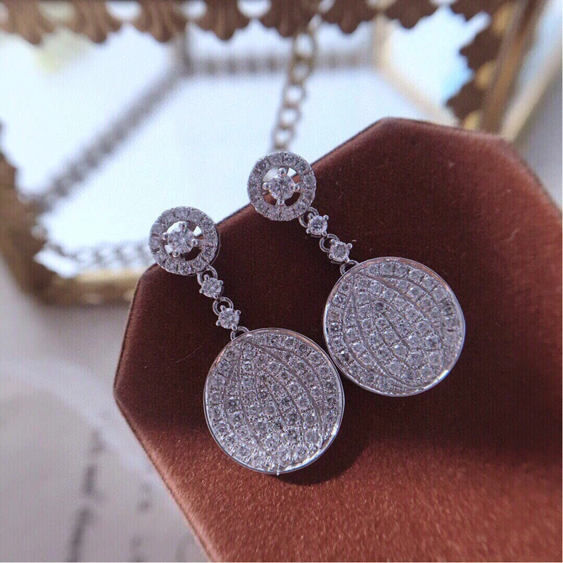 Aazuo Real 18K Solid White Gold Natrual Diamonds 1.3ct Fairy Round Stud Earrings Gifted For Women Advanced Wedding Party Au750