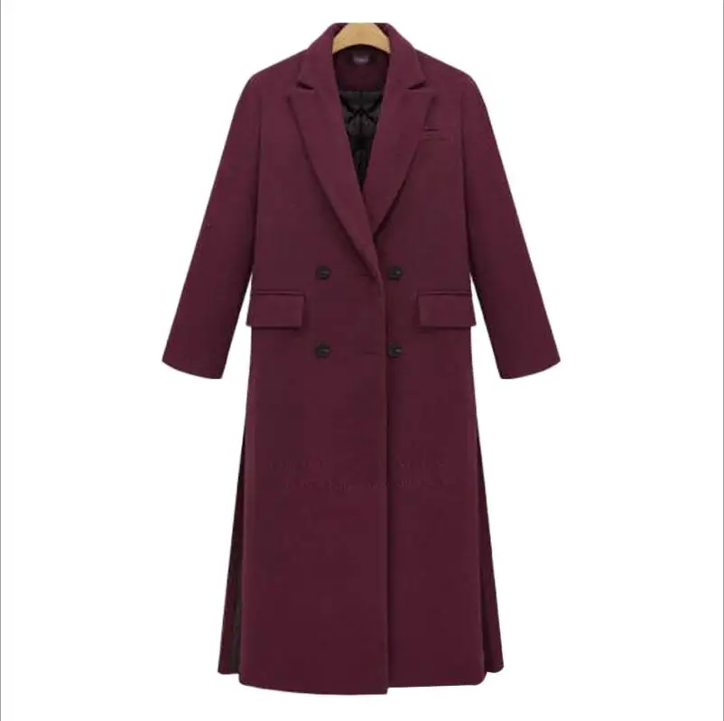 British New Spring / Winter Women Simple Grey White Woolen Cashmere Long Coat Maxi Female Overcoat Casacos Manteau Femme - Цвет: Wine red