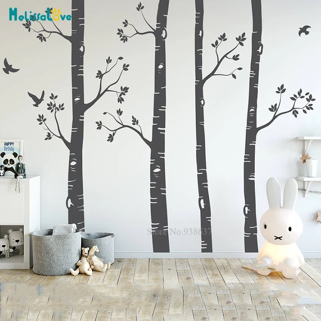 Nursery Kids Tree betulla alberi adesivi murali albero e uccelli adesivi  murali carta da parati rimovibile in vinile BB038 - AliExpress