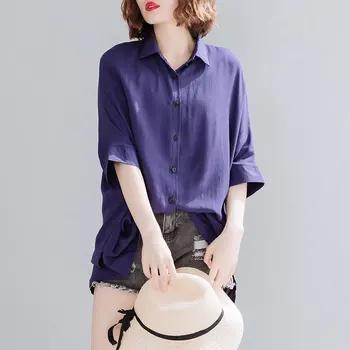 

[EWQ] 2020 Spring Summer New Arrivals O-neck Batwing Short Sleeve Solid Pattern Women Casual Loose Chiffon Shirt AW67101