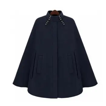 

Cloak woolen coat 2019 fashion star with woolen women coat cheongsam collar cloak woolen coat loose cloak Trench Outwear Female
