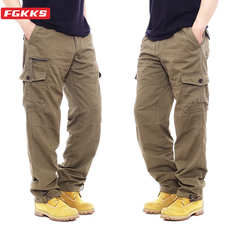 Cargo Pants Men Multi-pocket Zipper Pure Cotton Straight Leg Loose Casual Construction