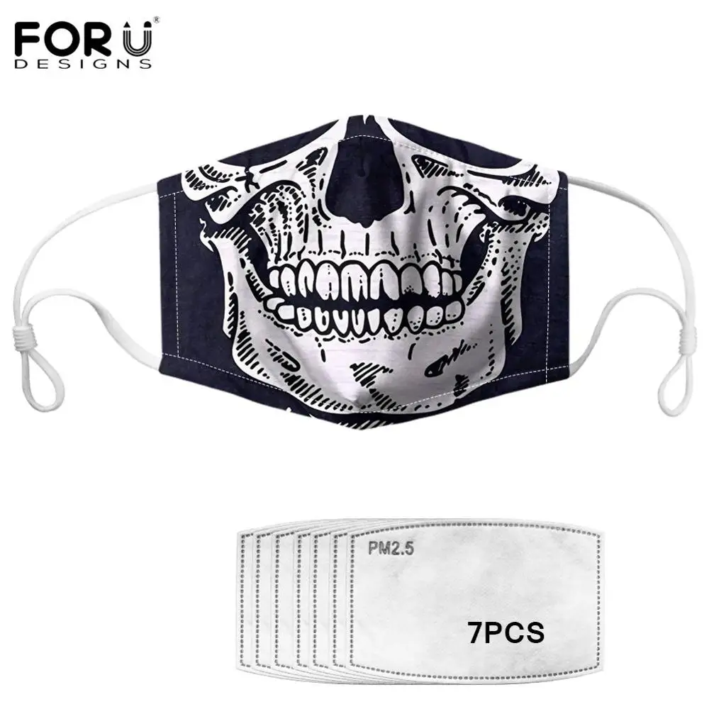 

FORUDESINGS Skull Face Unisex Mascarilla Adults&Kids PM 2.5 Protection Resuable Mouth Muffle Ladies Party Scary Cosplay Maske