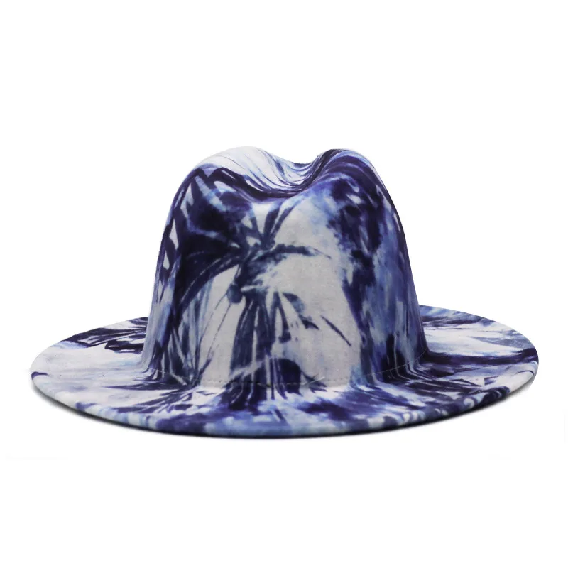 bulk price fedora hat for women Tie dyed hat   3d painted felt hat party hat model photo wide brim panama cap unisex cap trilbies