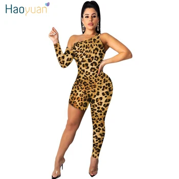 

ZOOEFFBB Sexy Leopard One Legged Jumpsuit Rompers Women Rave Body Overalls Club One Piece Outfit Asymmetry Sexy Bodycon Playsuit