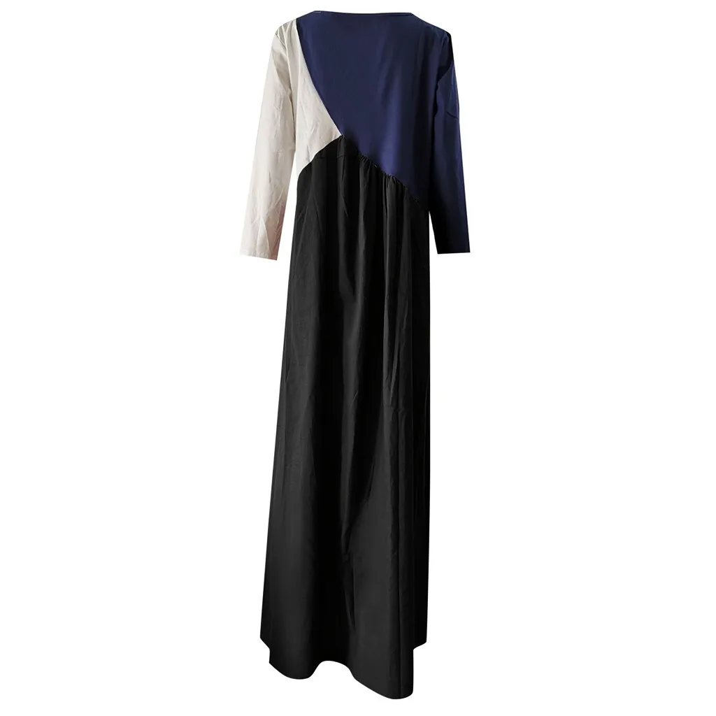autumn dress Women 2019 NEW Coloured maxi dress Sleeve Simulated Hemp Autumn Winter plus size dress vestidos robe femme Q60