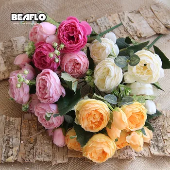 

1 Bouquet Artificial Flowers Peony Bud Flower Tea Rose Camellia Silk Fake Flower flores for DIY Home Garden Wedding Decoration