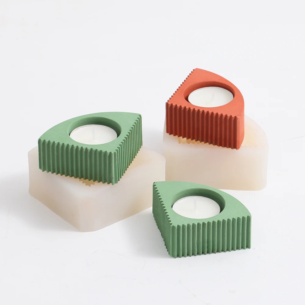 Concrete Candlestick Mold Silicone Triangle Gear Tealight Cement Mould DIY Simple Home Decorative Tools