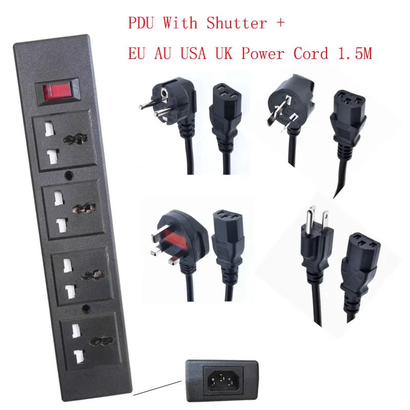 

High Quality PDU Power Strip Socket With AU US UK EU Plug 4 Ways Universal Outlet Multi Extension Electric Socket With Shutter