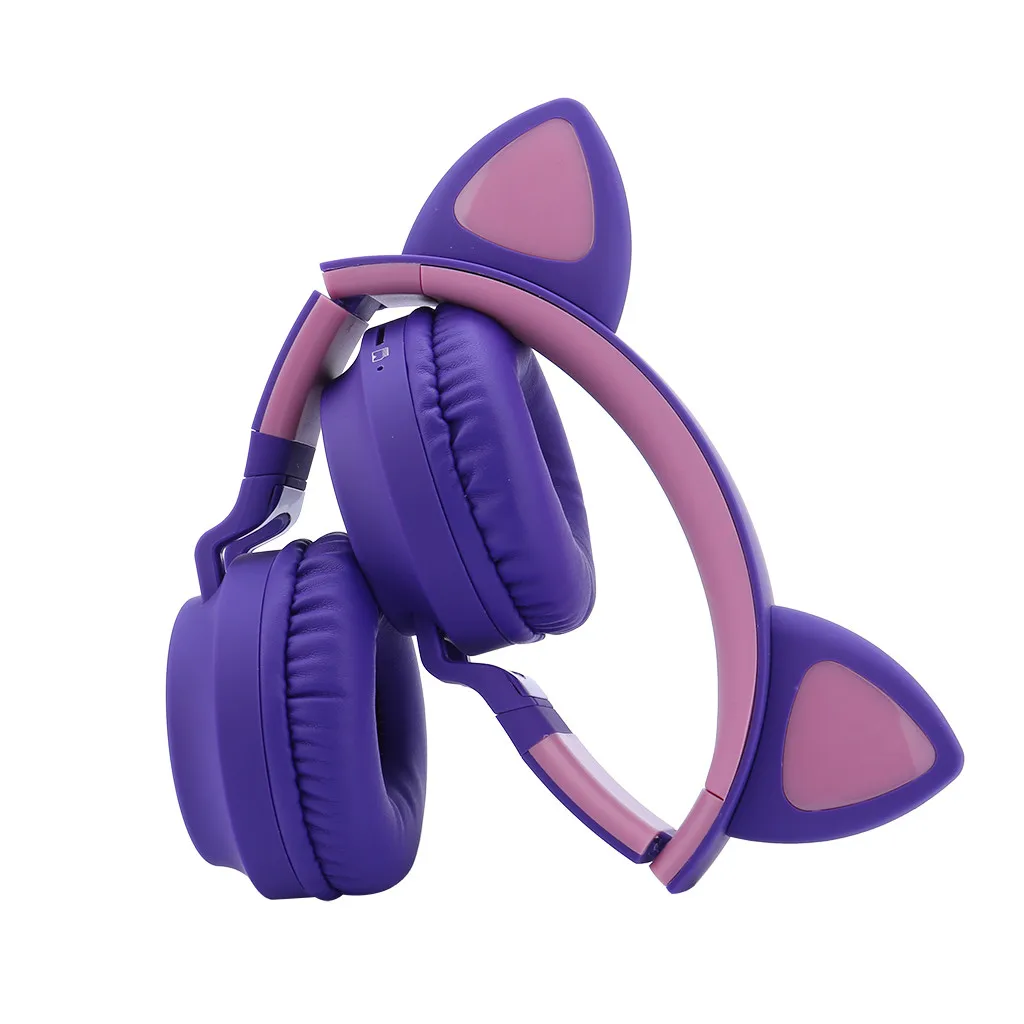 cute LED cat ear Headphones True Wireless Foldable earphones Bluetooth headset with microphone Support TF Card for phones laptop