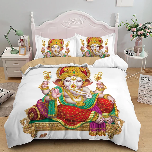 Zitten Lord Ganesha Koningin Koning Beddengoed Set Indian Buddha Dekbedovertrek Double Size Met Kussensloop 2/3 stuks Beddengoed _ - AliExpress Mobile