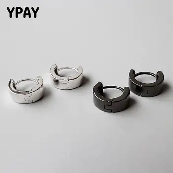 

YPAY 100% 925 Sterling Silver Hoop Earrings Black Small Round Circle Loop Earring Women Men Fine Jewelry Accessories YME279