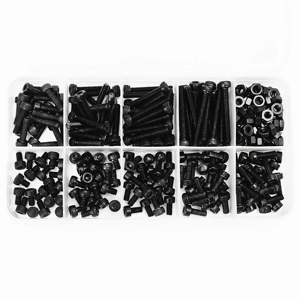 DIN912 Black 3D Printer 280Pcs/Set M3 Cap Head Hex Socket Bolt Screw Nut Steel Hexagon Cylinder Bolt Kits Assortment Kit