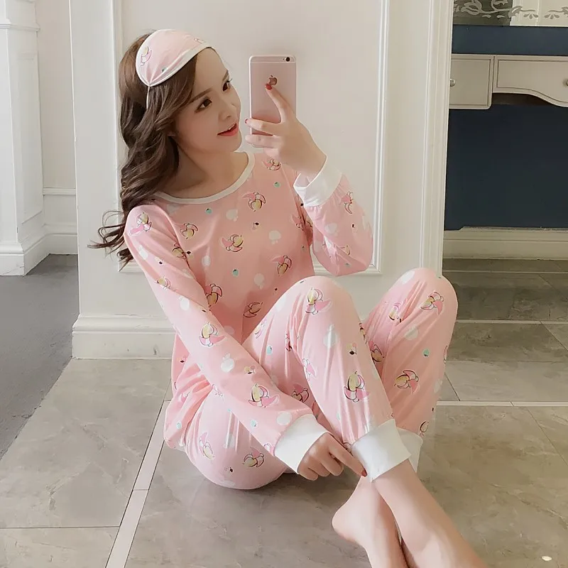 

Pajamas Women's Autumn Knitted Long Sleeve Thin Korean-style Spring, Autumn And Winter Tracksuit Students Set Sweet Cute Fresh