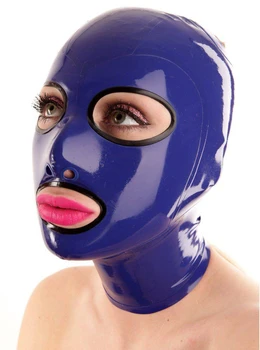 

Cosplay Latex Cat-Hood Latex Rubber Blue Mask Hood With Back Zip