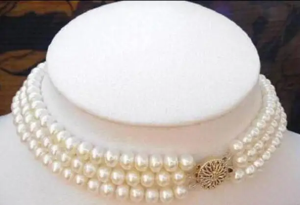 Jewelry Pearl Necklace Real charming south set 3 Strand 8-9MM natural White Choker Free Shipping | Ожерелья и подвески