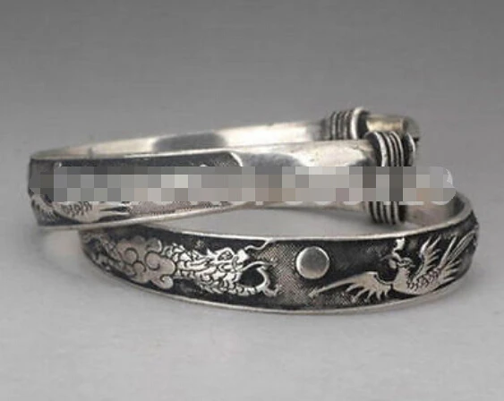 1010+++2 Rare Tibet silver carved DRAGON men's bracelet bangle | Украшения и аксессуары