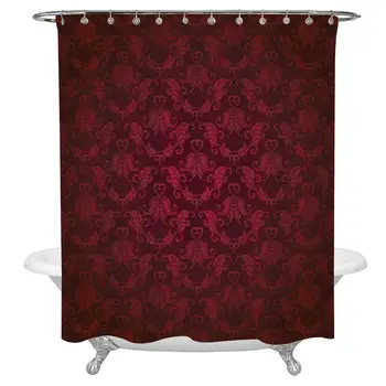 

Maroon Bath Curtain,Victorian Damask Pattern with Vignette Effect Royal Revival Ancient Rich Motifs Decorative Fabric Shower