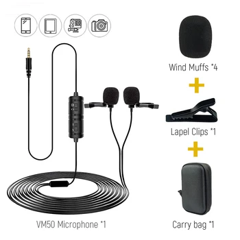 

Dual Lavalier Lapel Microphone Clip-on interview mic Audio Record for ios Android Smartphone for Camcorder Cameras