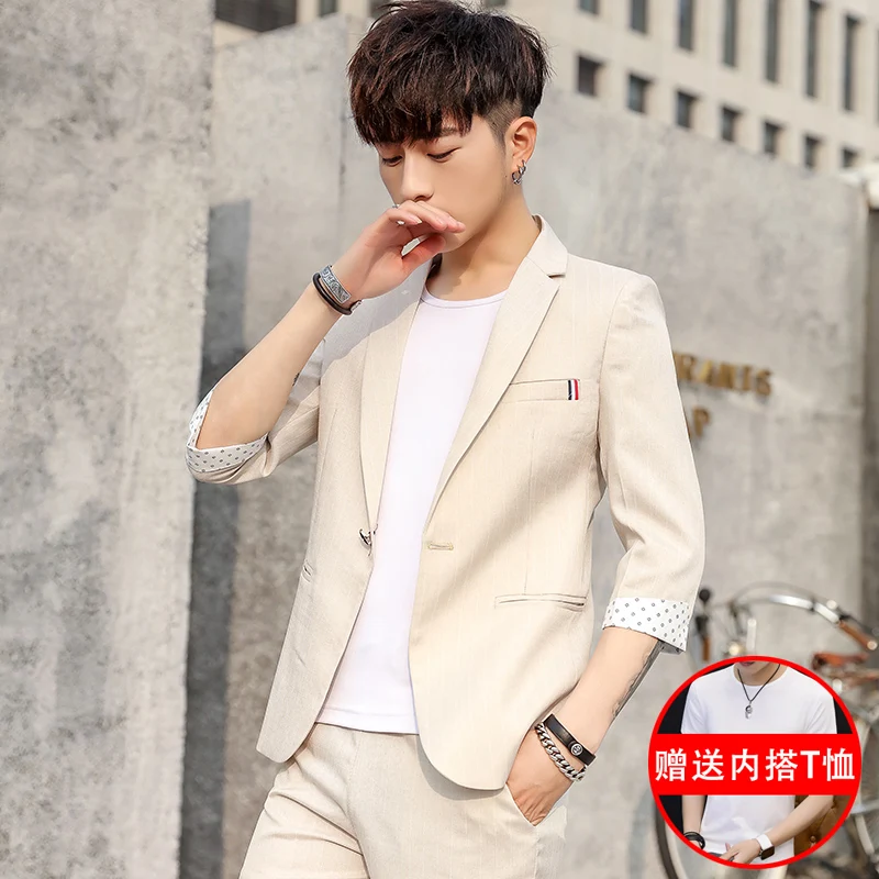 Новые модные летние мужские костюмы Slim Fit 3/4 рукав короткая куртка брюки 2 шт набор одна кнопка C93 - Цвет: SSMF-516