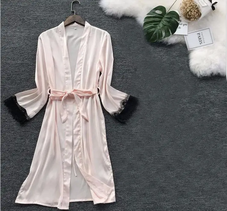 Удобный Короткий Ночной халат, Модное Новое сексуальное женское белье, шелковое кружевное ночное белье, ночная сорочка, черный, розовый, синий, красный цвета - Цвет: pink