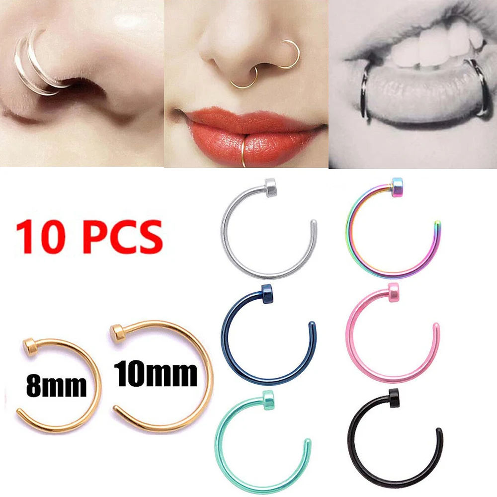 10pcs Punk Clip On Fake Nose Open Hoop Ring Lip Earring Ring Body Piercing New