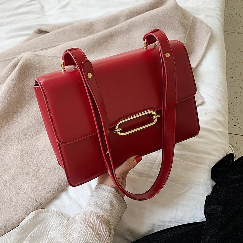

2019 Autumn New Style WOMEN'S Bag Retro Square Sling Bag Pu Sweet Ladies' Shoulder Bag Solid Color Simple Oblique WOMEN'S Bag