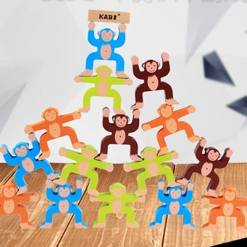 

16 Pcs Wooden Stacking Block Games Animal Monkeys Balancing Blocks Games Toddler Toy Learning Educational Toys