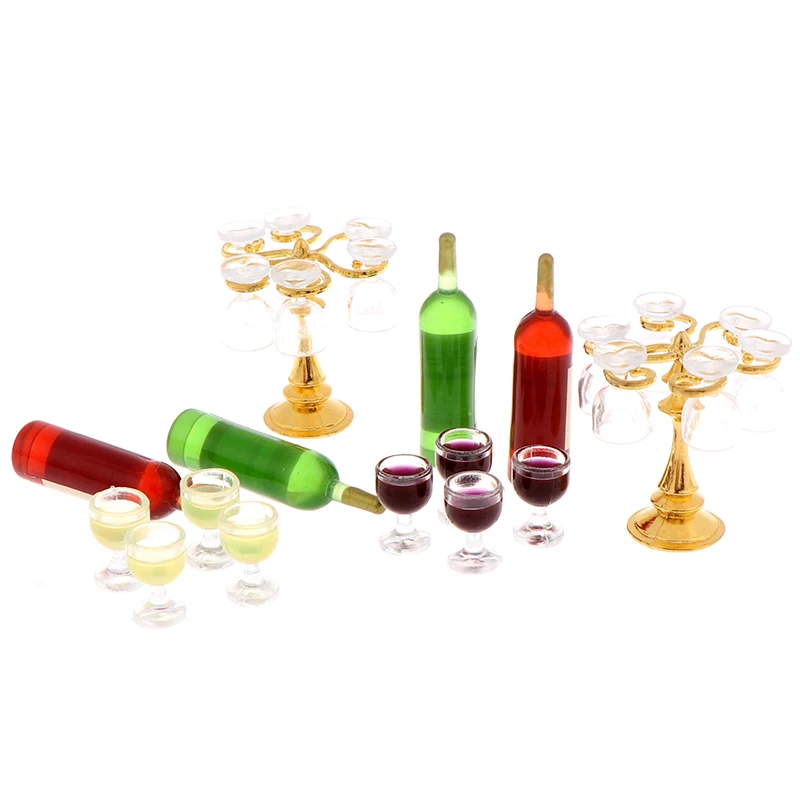 

13Pcs/set Wine Drink Bottles, Goblets, Beer Cups,Wine Bottles Cup Holder Dollhouse Miniature Pub Shop