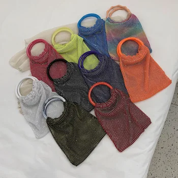 

Mesh Tote Bag Purses Luxury Designer Handbag Fashion Diamond Sequin Wedding Evening Party Clutch Bag Handmade Women's Bag Bolsa