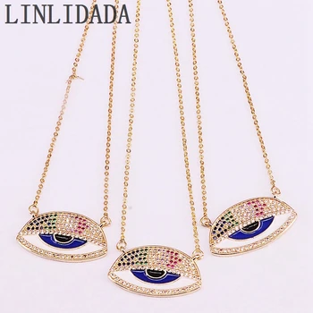

10Pcs Multicolored CZ Rainbow Zirconia Pave Eye Enamel Pendant Necklace Necklace Fashion Jewelry for Woman