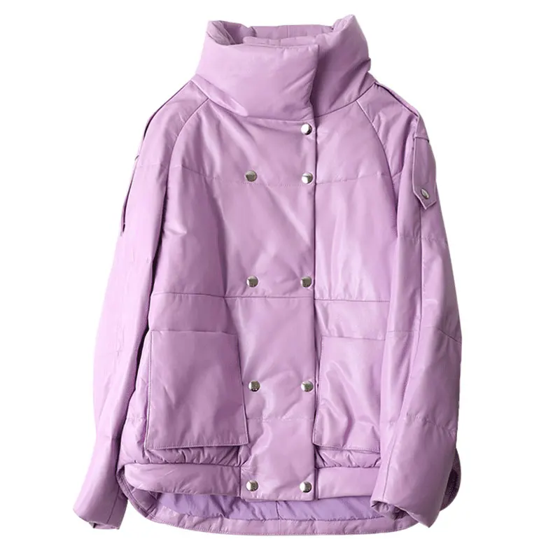 AYUNSUE кожаная куртка, зимнее пальто, женский элегантный пуховик, Женское пальто из натуральной овчины, Женская куртка Manteau Femme KQN69012 - Цвет: purple