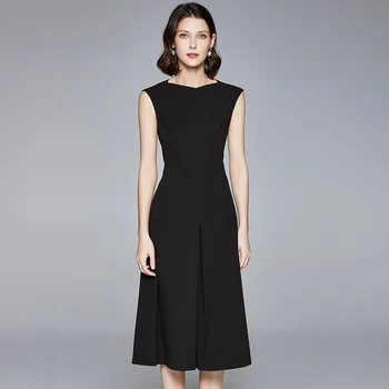 

Fashion Simple Sleeveless Small Split Lapel Waist Black Evening Dress Formal Dresses Evening Gown Dresses Size 18 Customized