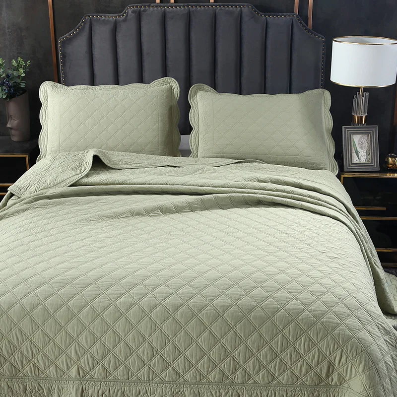 Solid Cotton Quilt Set 3PCS Embroidered Bedspread Quilted Coverlet Bed cover sheets Pillowcase King Queen Size Blanket CHAUSUB