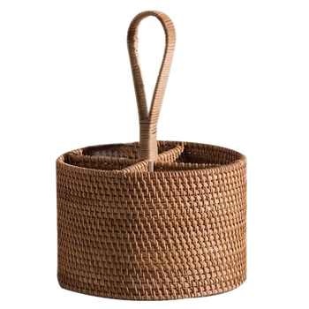 

Hand-Woven Wicker Straw Storage Basket Portable Four Compartment Classification Storage Fruit Basket Home Storage A