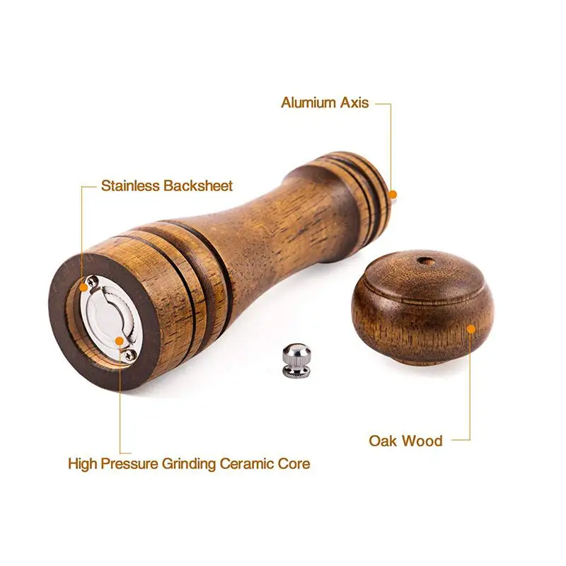 Salt and Pepper Grinder – 2 pcs for Salt&Pepper Grinder, Ceramic Mill with Strong Adjustable Solid Wooden Grinder(8 inch